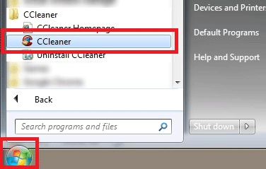 Windows Start Button, Programs, CCleaner